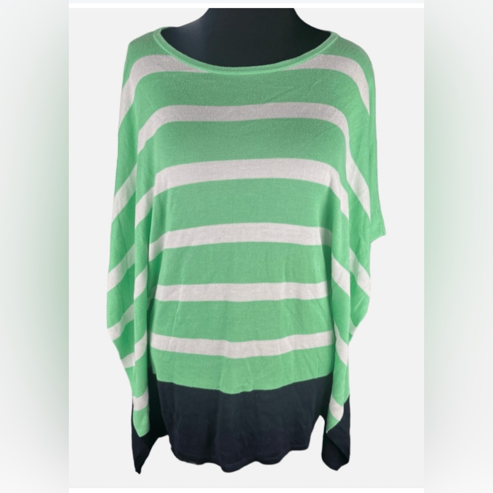 Talbots Green and White Striped Poncho Dolman Top Size L/XL